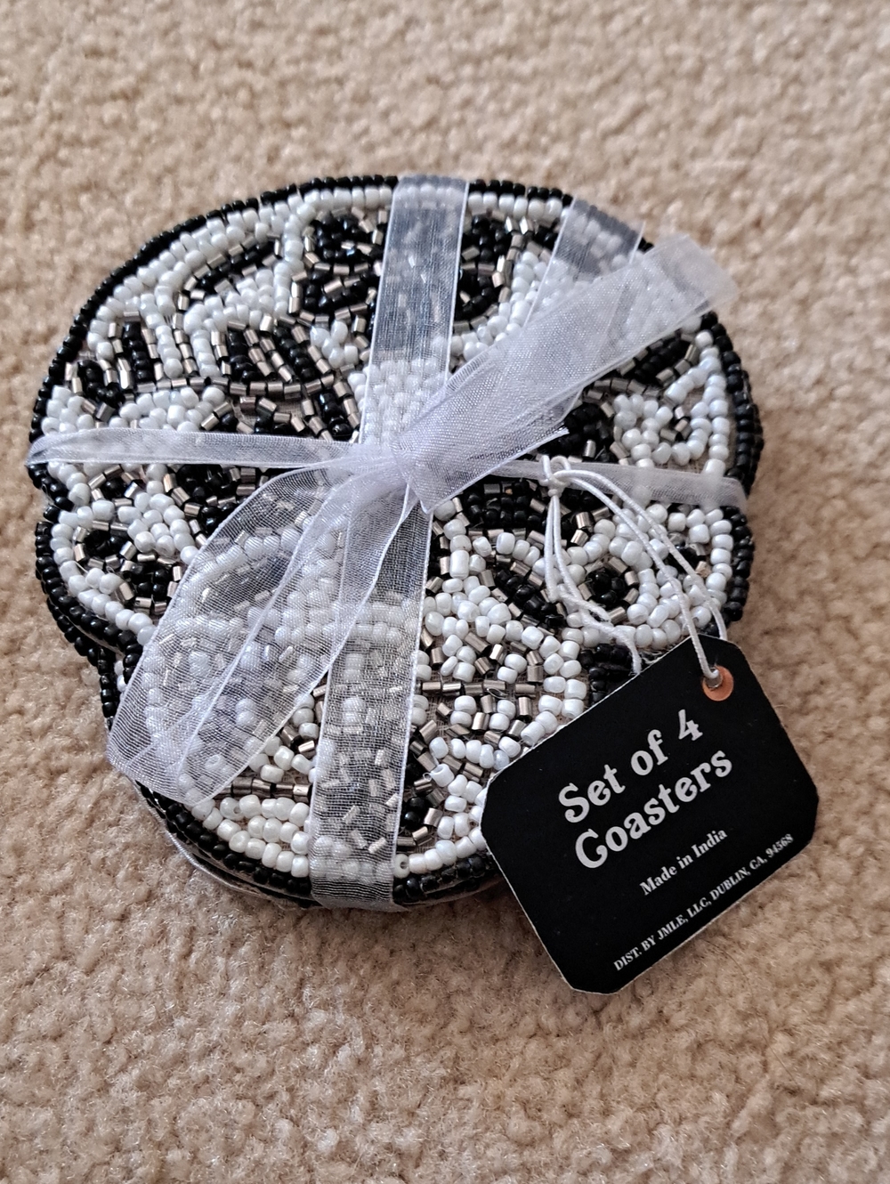 Skull Beaded Black and White Coaster Set - Set of 4